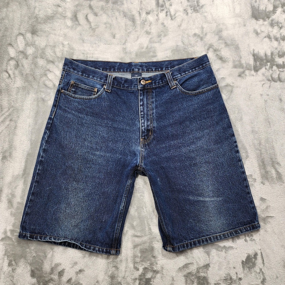 Vintage Faded Glory Shorts Mens 36 Blue Dark Wash Denim Relaxed Bermuda Casual